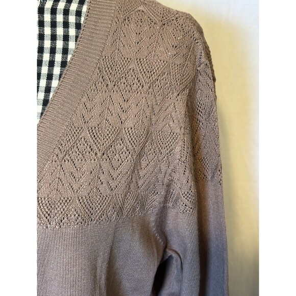 New Lety&Me Leana Pointelle Detail Open Cardigan Mocha Size Medium - Picture 2 of 8
